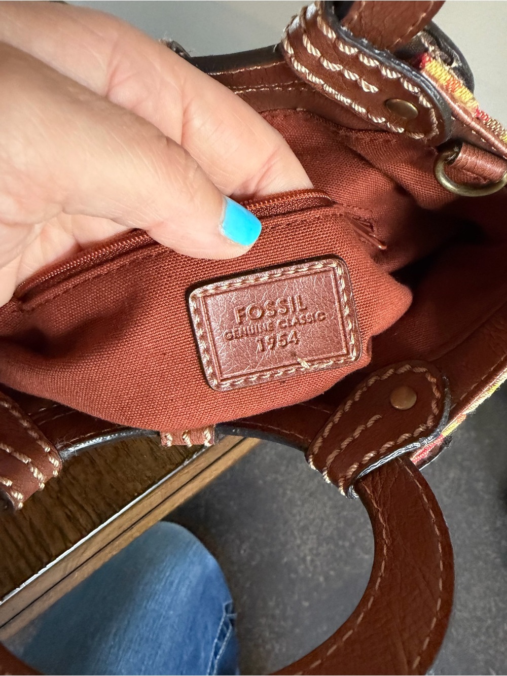 Vintage Fossil Canvas Boho Purse Multicolor Striped Bag Leather Shoulder Bag - Picture 14 of 15
